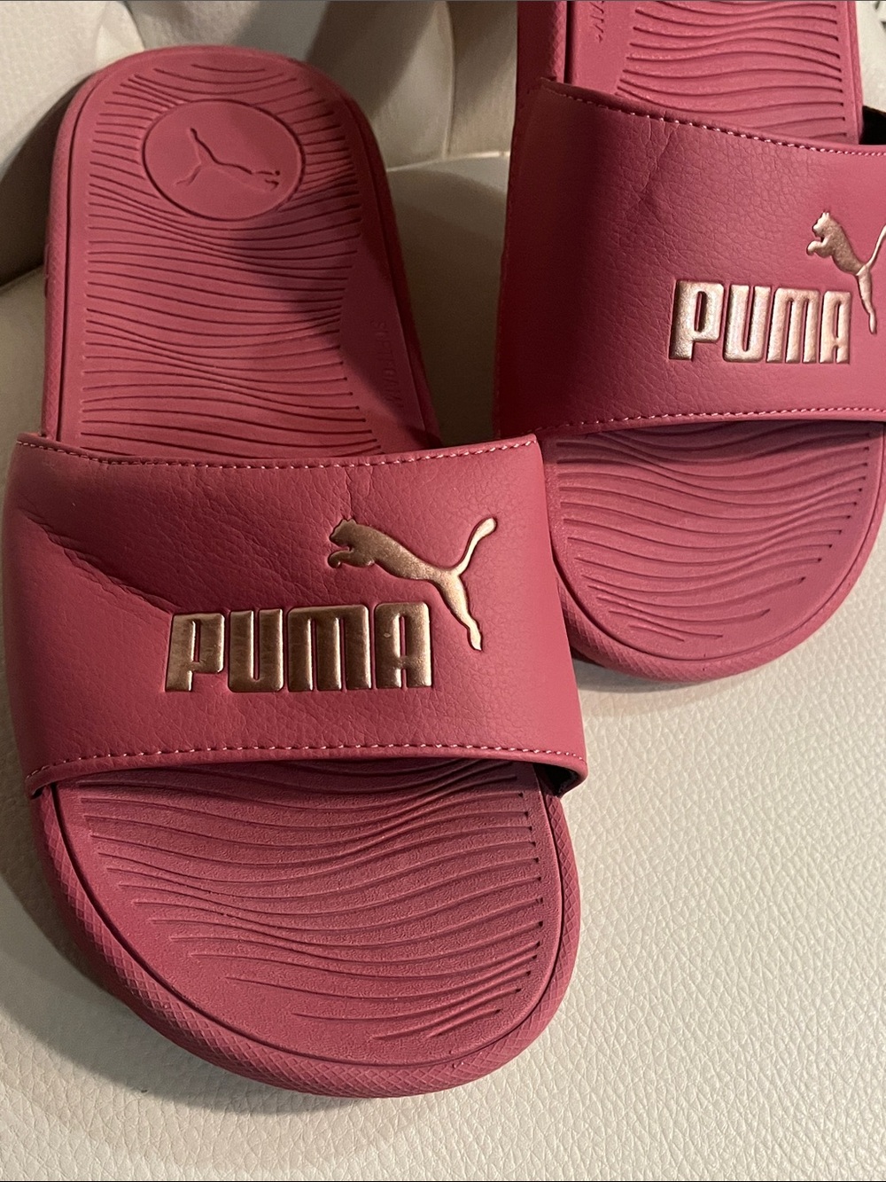 Puma Women's Rose Gold Logo Slide Sandals - Picture 2 of 10
